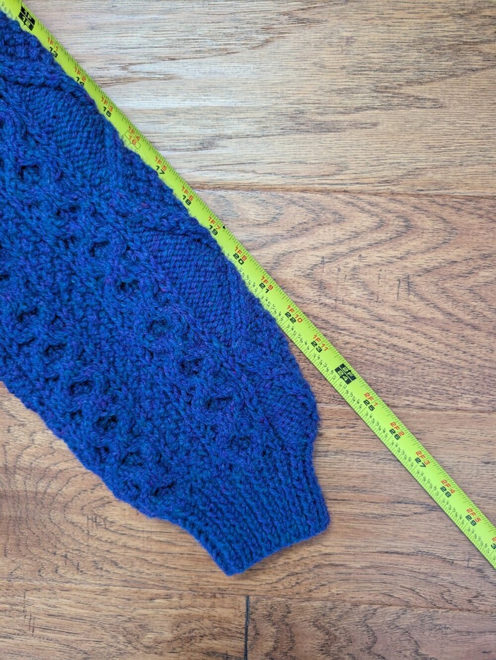 Athena Designs Irish Fisherman Sweater Deep Purple/Blue Cable Knit Pure Wool M - Picture 8 of 8
